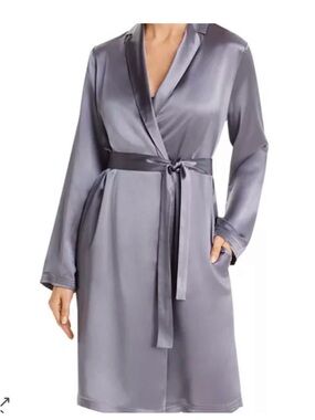 La Perla Silver Satin Wrap Robe with Tie Belt